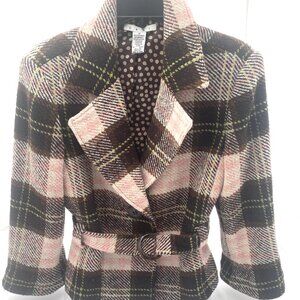 CAbi Pink and Brown Plaid Blazer